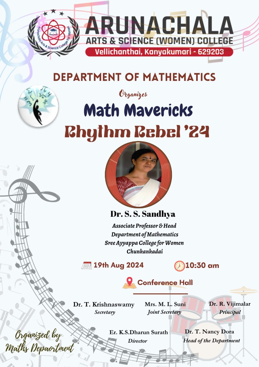 We are extremely happy to invite you all for the Mathematics  Association  Inauguration ceremony  MATH MAVERICKS, RHYTHM REBEL' 24. Hearty welcome to all of you from the Mathematics Department..??